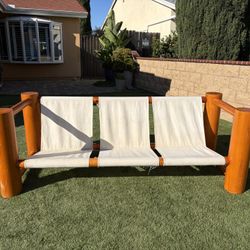 Custom Solid Wood Outdoor Patio Bench - Canvas Sling Seating. Statement Piece
