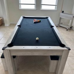 Billiards Pool Table & Dining Tables With Benches And All Accessories 