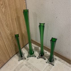 Vintage Green Glass Bud Vases-4 Included