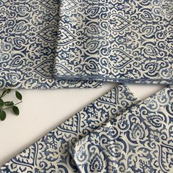 Square Tablecloths  Set of 2 Blue & White 54”x54” + 4 Matching Napkins 26”x26” - New