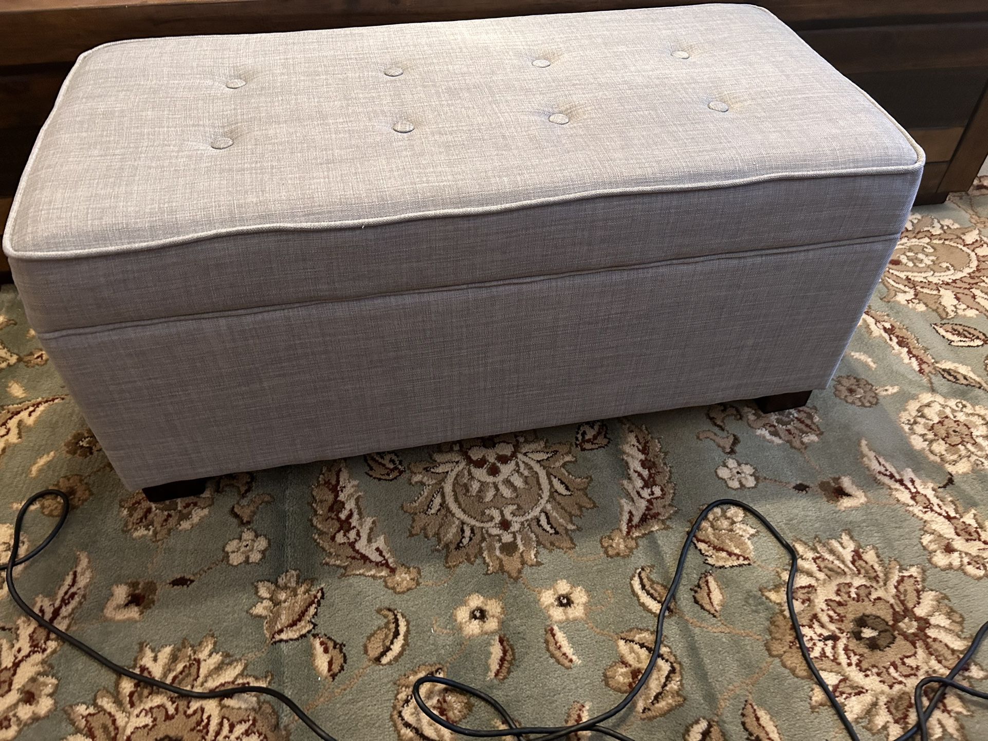 Light blue gray storage ottoman in almost brand new condition