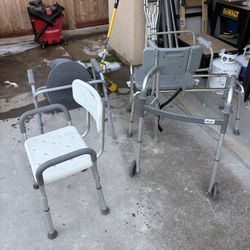 Two Shower Chairs .  Commode And Walker Free