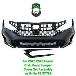 For 2025 2026 Honda Civic Front Bumper Cover Set Assembly w/ Grille RS STYLE