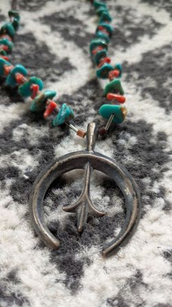 Vintage Turquoise and Coral Squash Blossom Necklace