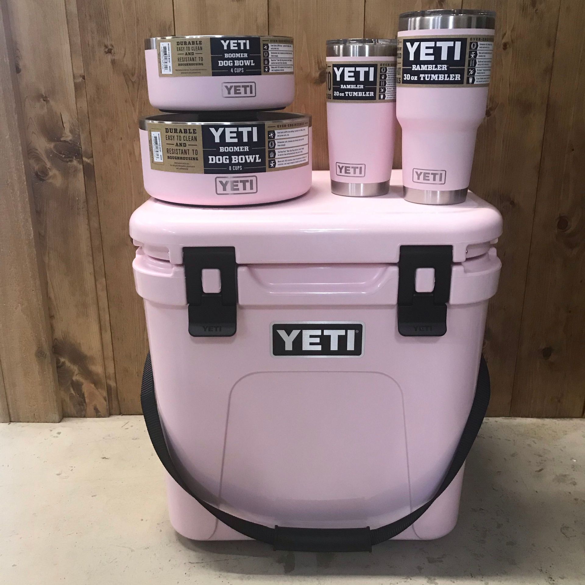 Ice Pink Yeti Cooler With Bowls And Mugs
