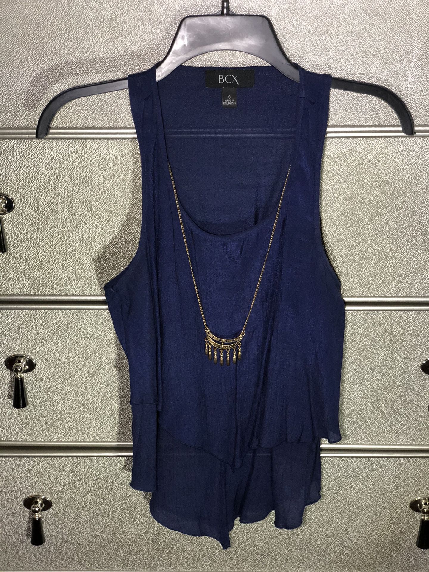 BCX Blue Top with Necklace