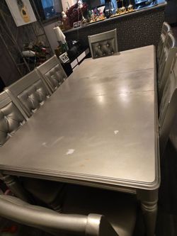 Damaged Silver Dining Table Set with Chairs