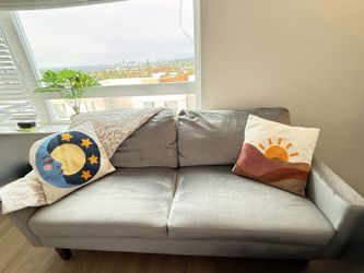 Grey Velvet Couch / Loveseat – Like New, Former Staging Sofa