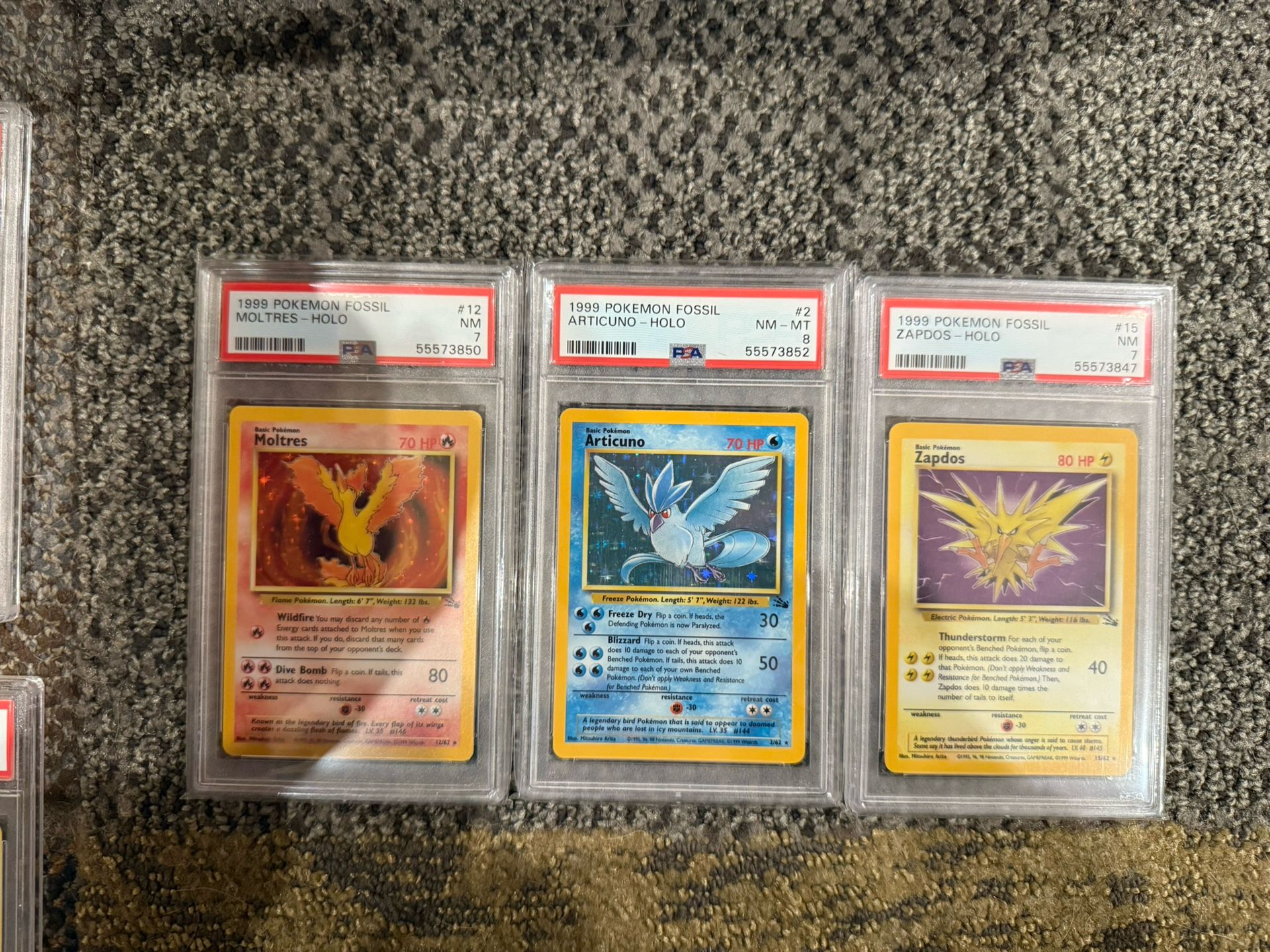 Zapdos Moltres Articuno Holo Fossil PSA 7