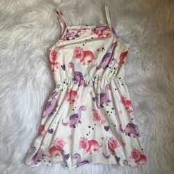 Size 100 (3T US) white/off white pink/purple dinosaur dress for toddler girl