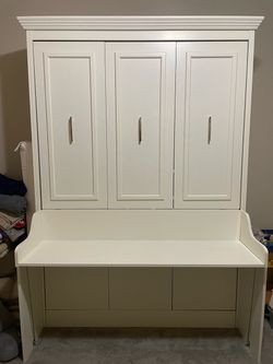 White Murphy bed converts to desk