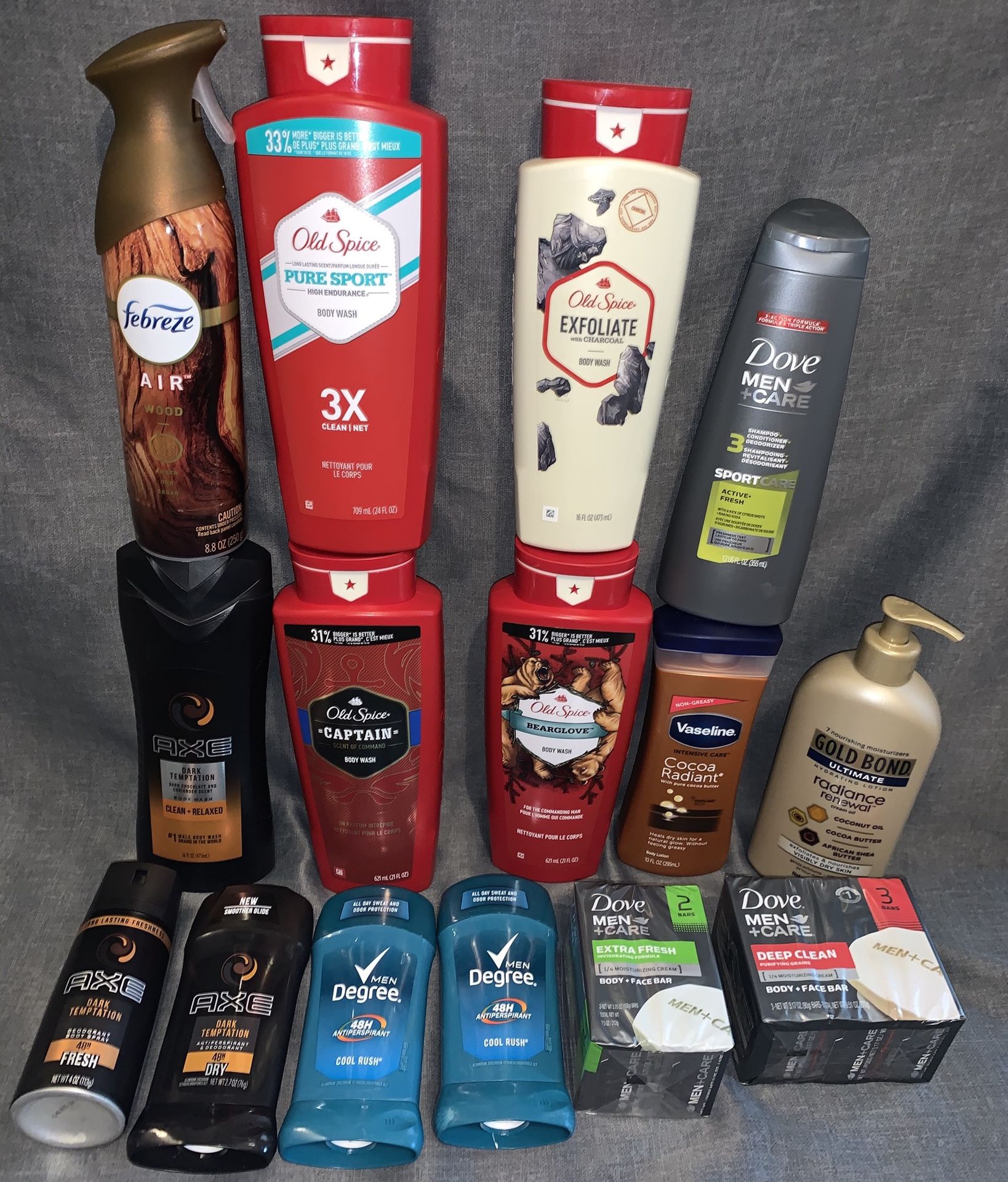 Men’s Variety/Sampler Bundle (old spice, axe, degree, dove, gold bond)