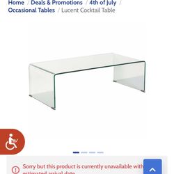 AMERICAN FURNITURE WAREHOUSE - WATERFALL GLASS COFFEE TABLE