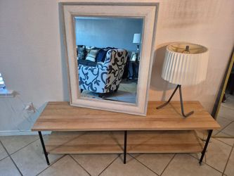 Wall Mirror, Lamp, and Entertainment Table