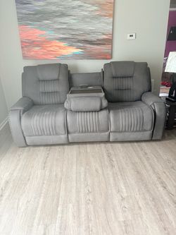 Gray Power Reclining Sofa with Console