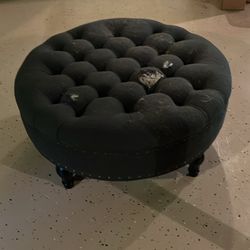 Round Tufted Ottoman with Nailhead Trim