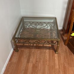Vintage French Glass And Forged Brass Coffee Table 