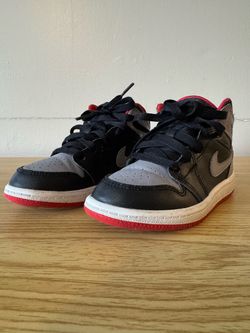 Air Jordan 1 Mid Bred Shadow Kids Sneakers – Size 11C – Black/Red/Grey