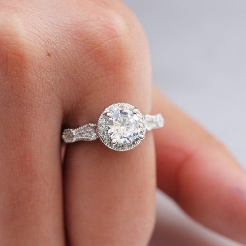 "Refine Diamond Retro Flower Full Carved Wedding Rings for Women, EVGG1521