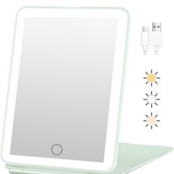 FUNTOUCH Rechargeable Travel Makeup Mirror with Lights, Portable 72 Led Lighted Makeup Mirror, 3 Color Lighting, Dimmable Touch Screen, Type C, Tablet