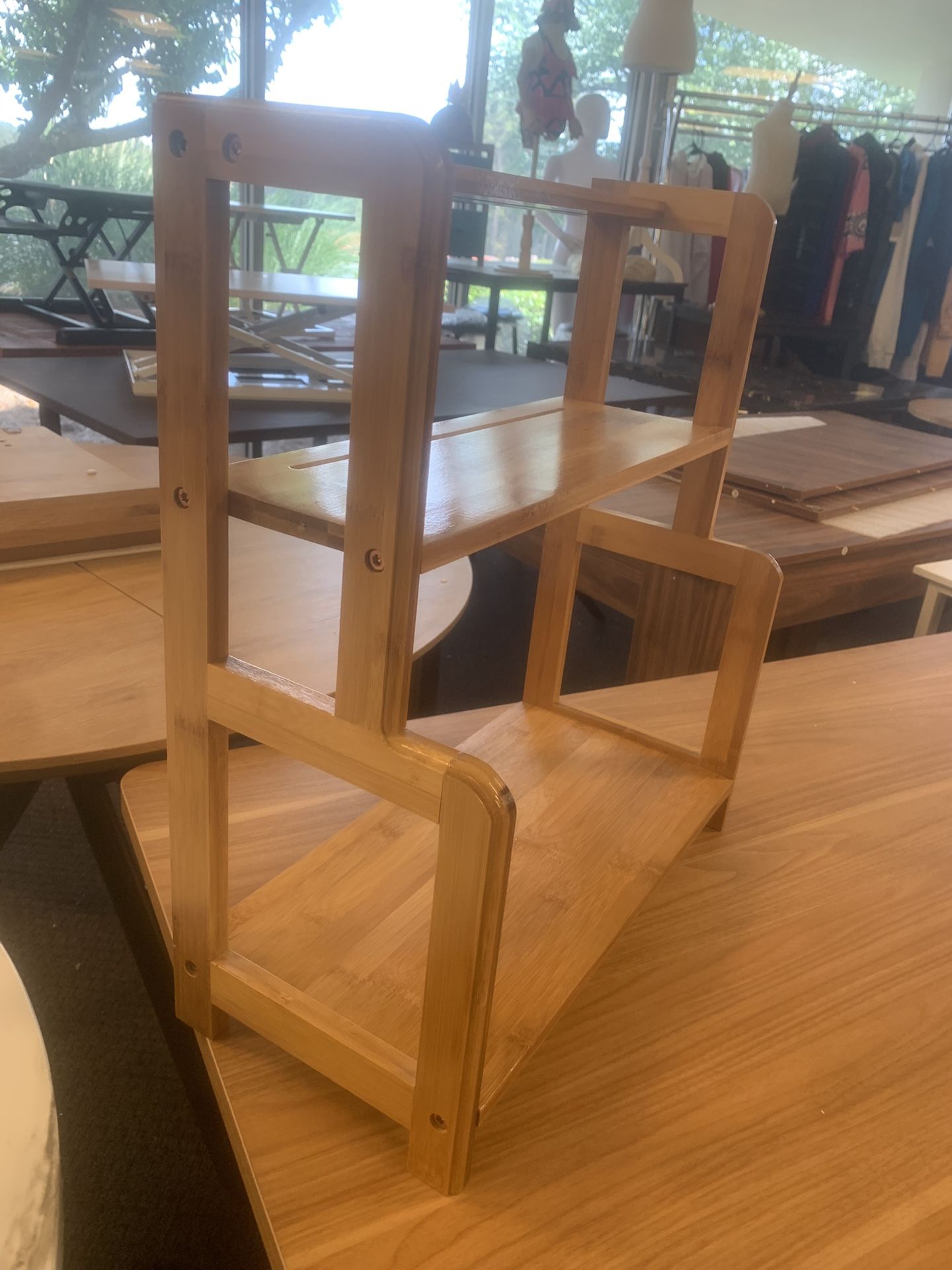 Kitchen Countertop Organizer Bamboo Wooden Counter Storage Shelf Rack for Spice, Soap, Skin Care, Makeup Display Stand, Bathroom Shelves, Vanity, Offi