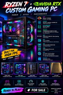 Ryzen 7 NVIDIA RTX 3080 Custom Gaming PC 3TB 32GB