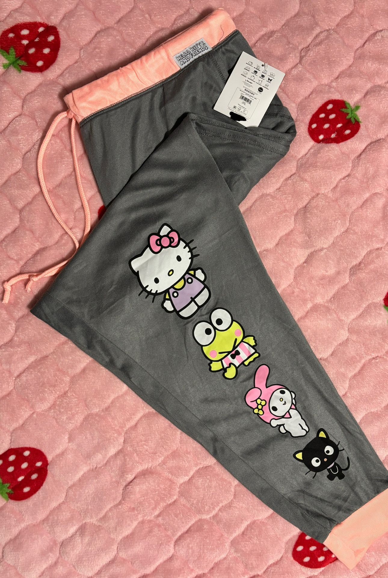 NWT HELLO KITTY x CARE BEARS pink light weight drawstring sweatpants women Large