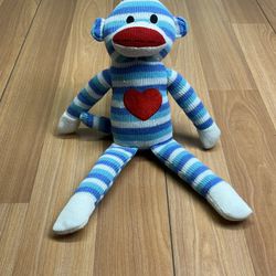 Striped Sock Monkey Valentine Plush Stuffed Animal Heart Toy 16”