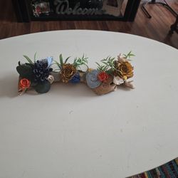 Driftwood Candle Holder With Wooden Flowers 