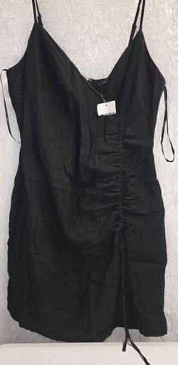 New Forever 21 Black Ruched Spaghetti Strap Dress Large