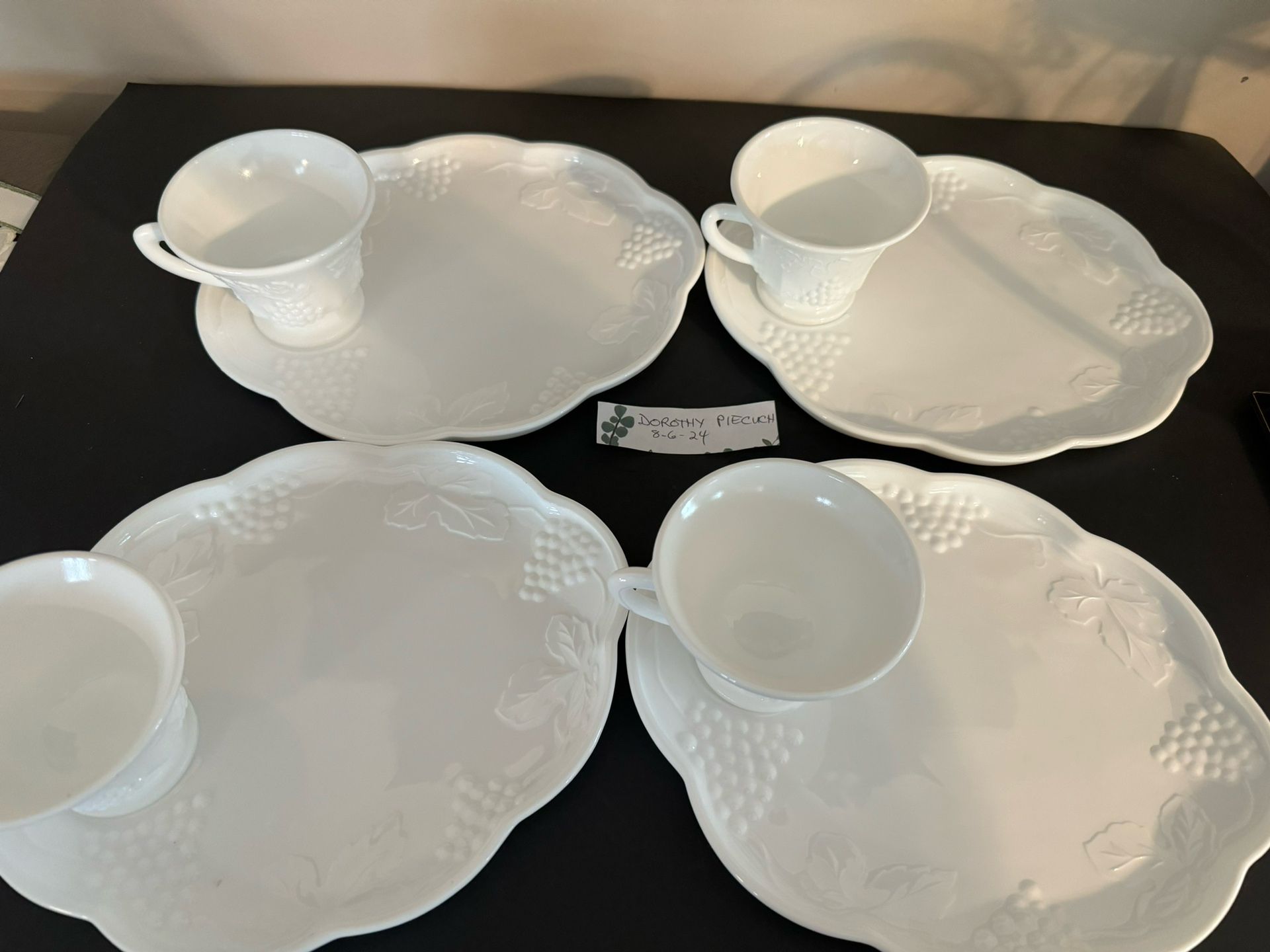 Indiana Milk Glass “Harvest Grapes” Snack Tray And Cups-5 Sets