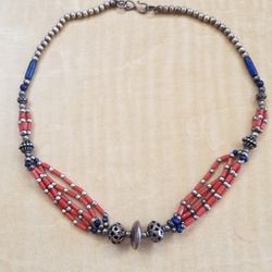 Necklace Sterling Silver, Coral, And Lapis.