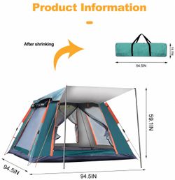 large dark green camping tint with awning: easy quick up and brand new in the box.