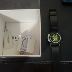 Skagen Falster 3 Gen 5 Stainless Steel and Leather Touchscreen Smartwatch (Black)