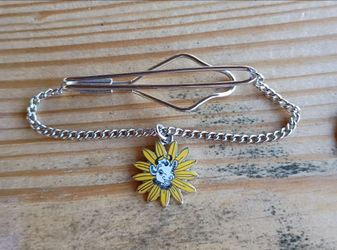 Silver Tie Clip with Sunflower Enamel Charm