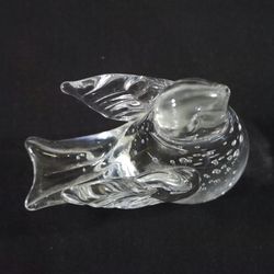 Clear Art Glass Bird Bullicante Controlled Bubbles Paperweight 3.5"x3"