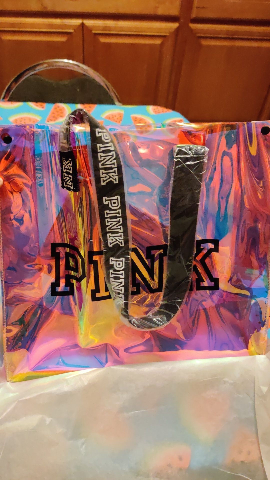 Holographic Victoria Secret PINK tote bag NEW NEVER USED W PLASTIC