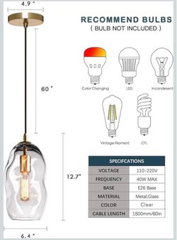 CASAMOTION Pendant Lights Blown Art Glass Modern Transitional Kitchen Island Lighting Dining Room Table Entryway Hallway Brass Gold Kit