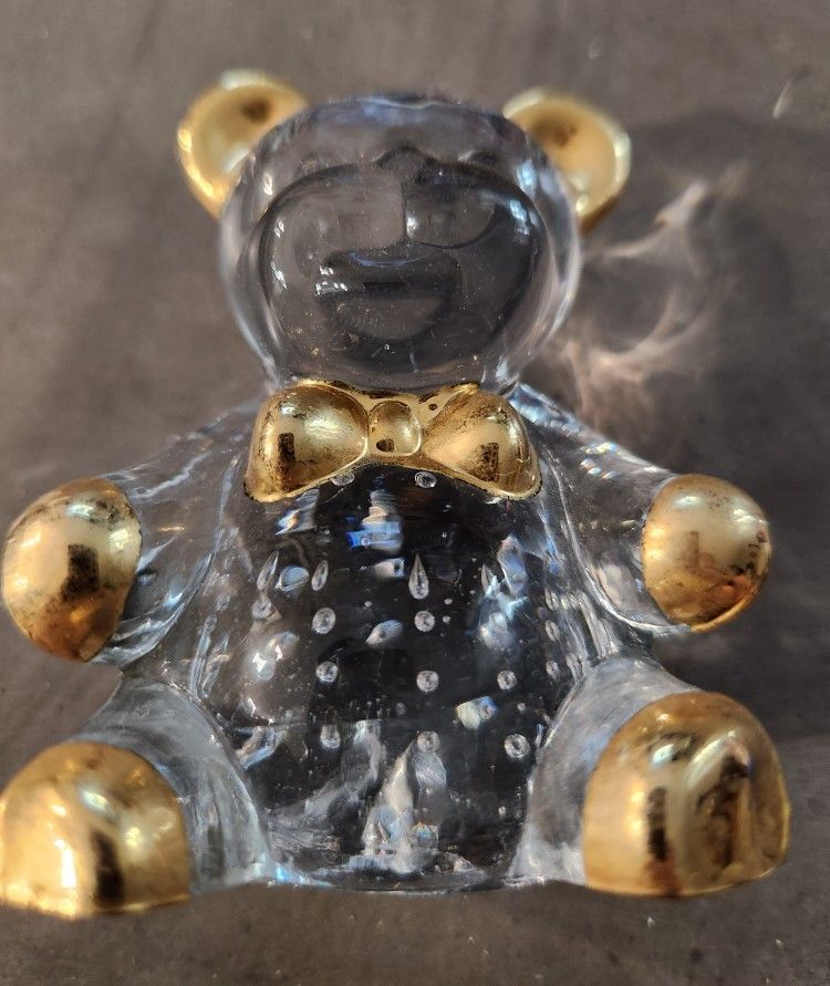   Crystal  Teddy Bear Vintage  Paperweight  3"