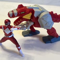 Mighty Morphin Power Rangers Dino Thunder TRex Zord Figure + Red Power Ranger