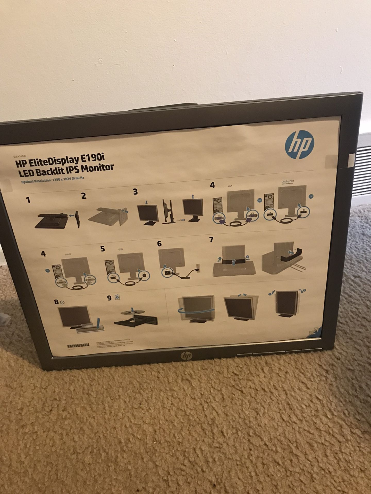 Hp EliteDisplay E190i LED Backlit IPS Monitor optimal resolution 1280x1024 @ 60Hz