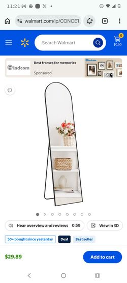 Full-Length Arched Floor Mirror Black Frame