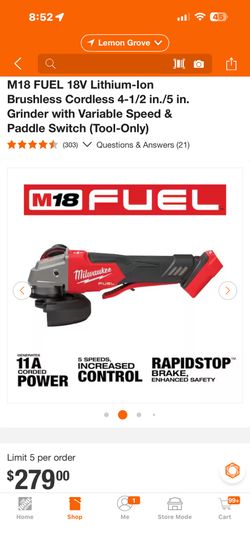 M12 FUEL 18V Lithium -ion Brushless 4.5 -5 Inch Blade