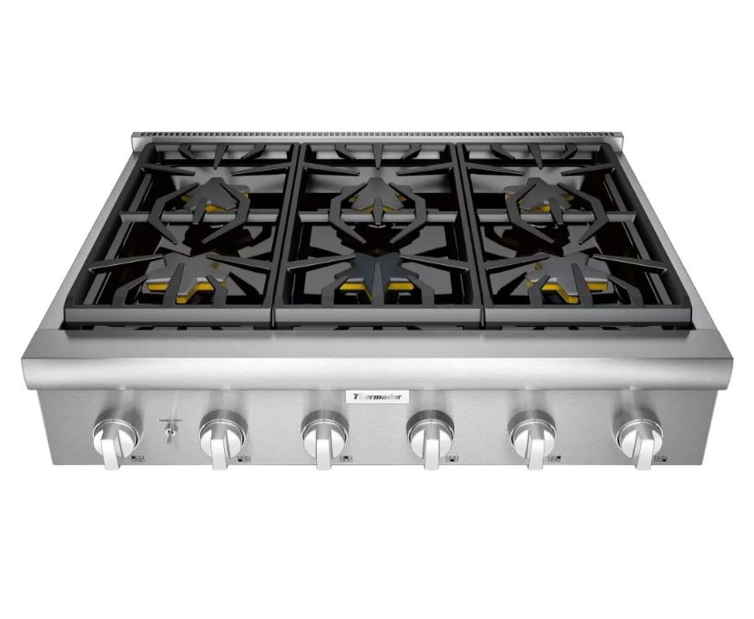 Thermador professional 36 inch gas range top & 36 inch wall mount hood