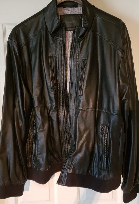 Calvin Klein Black Leather Jacket. Size 3x