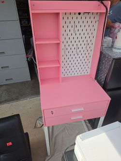 Pink Desk / Vanity with Pegboard Storage