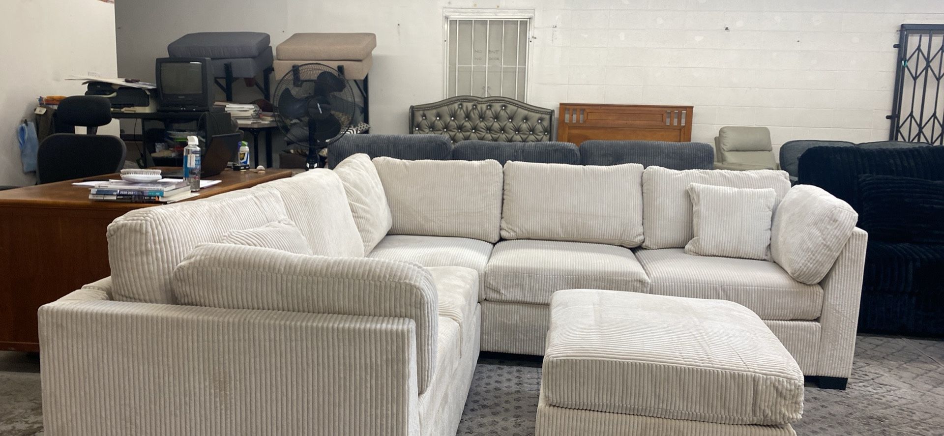 New 99x99 Corduroy Sectional Couch With Ottoman / Free Delivery 