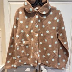 Zakanaka Inc Polka Dot fleece Jacket Top - Brown and White button up size M