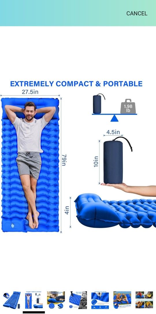 Camping Sleeping Pad, Ultralight Camping Pad with Pillow Built-in Foot Pump Inflatable Sleeping Mat Compact for Camping Backpacking Hiking Traveling -