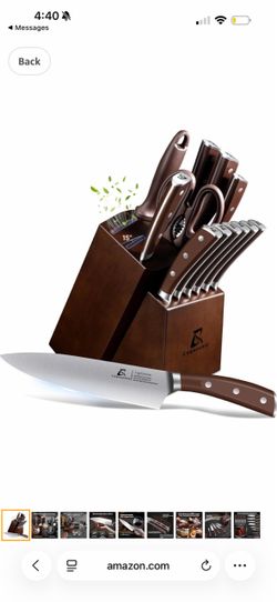 CoquusAid 15-Piece Kitchen Knife Set with Rubber Wood Block, New Upgrade